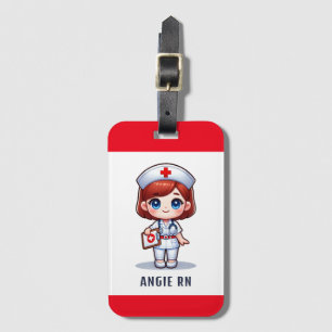 Cute Manga Nurse with Red Hair Blue Eyes Custom Luggage Tag