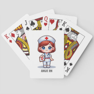 Cute Manga Nurse with Red Hair Blue Eyes Custom Playing Cards