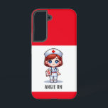 Cute Manga Nurse with Red Hair Blue Eyes Custom Samsung Galaxy Case<br><div class="desc">This phone case for nurses features a cute Manga nurse with red hair and blue eyes wearing a nurses cap and outfit with a name to personalize and red borders. Perfect for a nurse or nursing school graduate. Image generated with AI.</div>