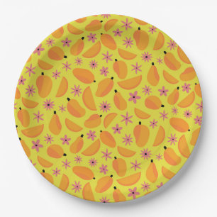Cute mango fruit and flowers pattern   paper plate