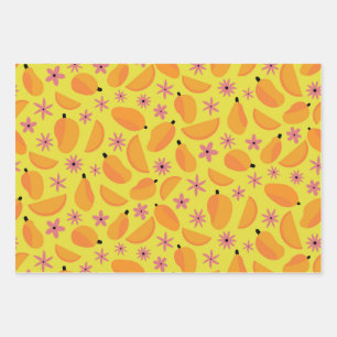 Cute mango fruit and flowers pattern  wrapping paper sheet