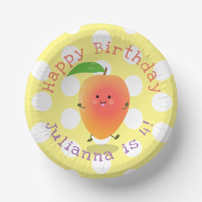 Cute mango yellow personalized cartoon birthday paper plate (Front)