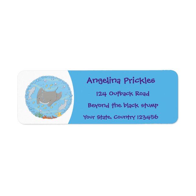 Cute manta ray and bubbles cartoon illustration (Front)
