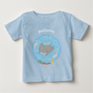 Cute manta ray and bubbles cartoon illustration baby T-Shirt