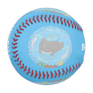 Cute manta ray and bubbles cartoon illustration baseball