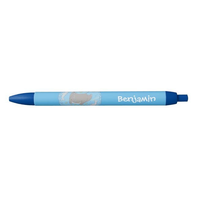 Cute manta ray and bubbles cartoon illustration black ink pen (Front)