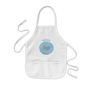 Cute manta ray and bubbles cartoon illustration kids apron