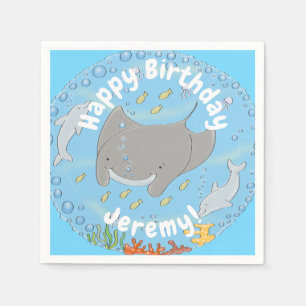 Cute manta ray and bubbles cartoon illustration napkin