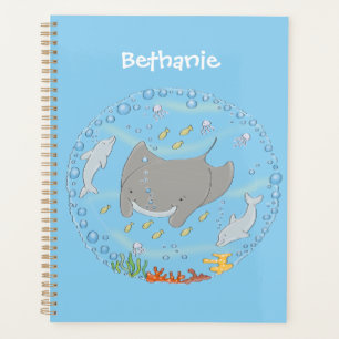 Cute manta ray and bubbles cartoon illustration planner