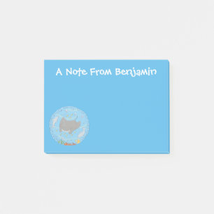 Cute manta ray and bubbles cartoon illustration post-it notes