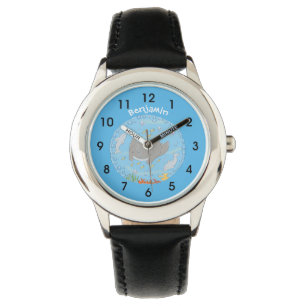 Cute manta ray and bubbles cartoon illustration watch