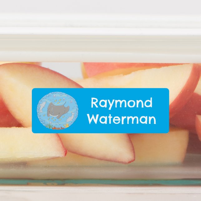 Cute manta ray and bubbles cartoon personalized  (Affixed)