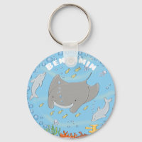 Cute manta ray and dolphins cartoon illustration