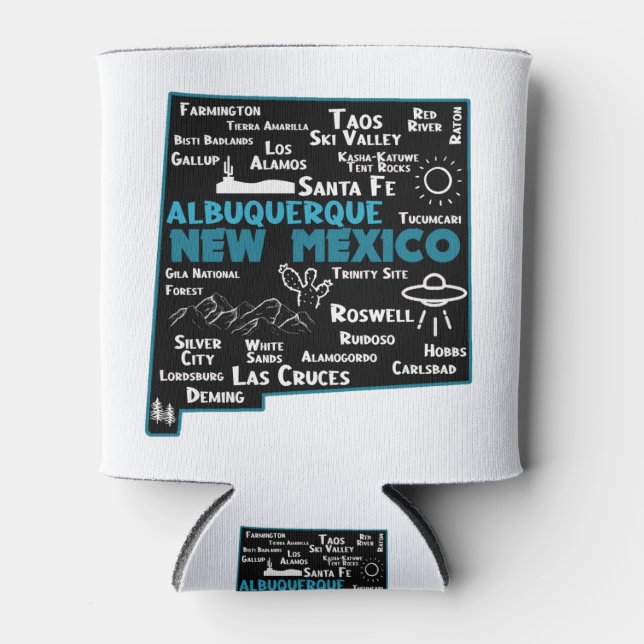 Cute map of New Mexico Albuquerque Map Santa Fe Can Cooler (Front)