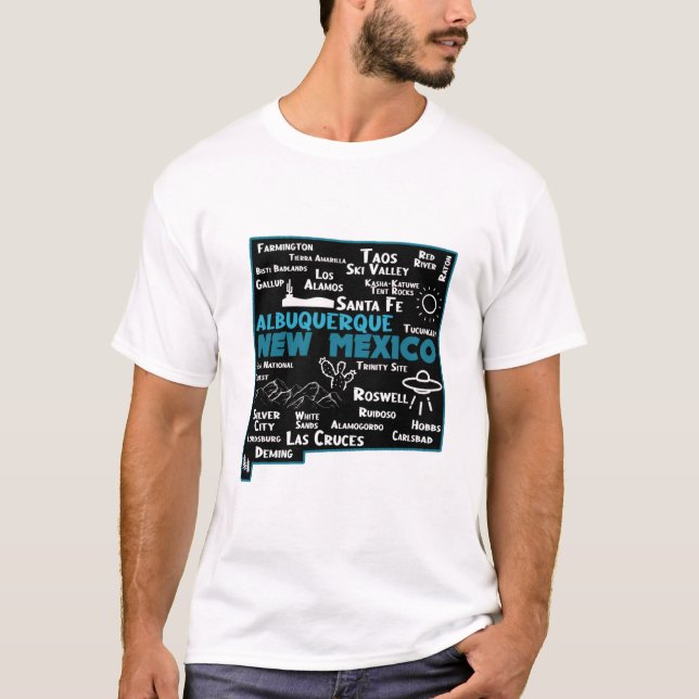 Cute map of New Mexico Albuquerque Map Santa Fe T-Shirt (Front)