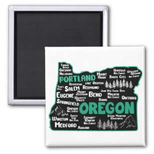 Cute map of Oregon, Portland, Salem, Eugene, Magnet