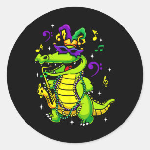 Cute Mardi Gras Alligator For Kids Or Adults  Classic Round Sticker