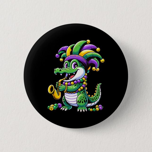 Cute Mardi Gras Alligator Jester Hat Carnival Para 2 Inch Round Button (Front)