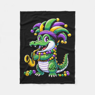 Cute Mardi Gras Alligator Jester Hat Carnival Para Fleece Blanket