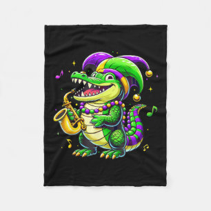 Cute Mardi Gras Alligator Jester Hat Carnival Para Fleece Blanket