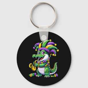 Cute Mardi Gras Alligator Jester Hat Carnival Para Keychain