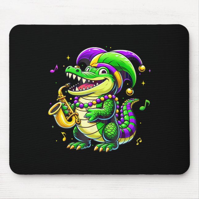 Cute Mardi Gras Alligator Jester Hat Carnival Para Mouse Pad (Front)