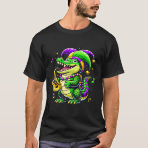 Cute Mardi Gras Alligator Jester Hat Carnival Para T-Shirt