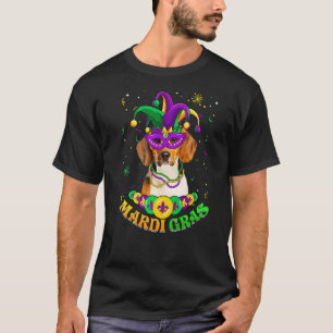 Cute Mardi Gras Beagle Dog Dad Dog Mom Mask Beads T-Shirt