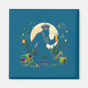 Cute Mardi Gras Bigfoot Sasquatch Drinking Magnet