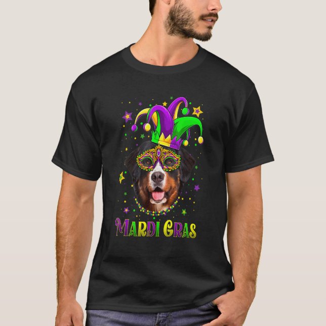 Cute Mardi Gras Carnival Bernese Mountain Dog Mard T-Shirt (Front)