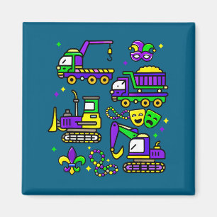 Cute mardi gras construction trucks excavator toys magnet