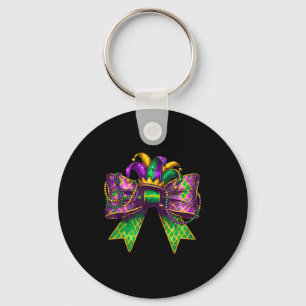 Cute Mardi Gras Coquette Bow Fat Tuesday Kids Girl Keychain
