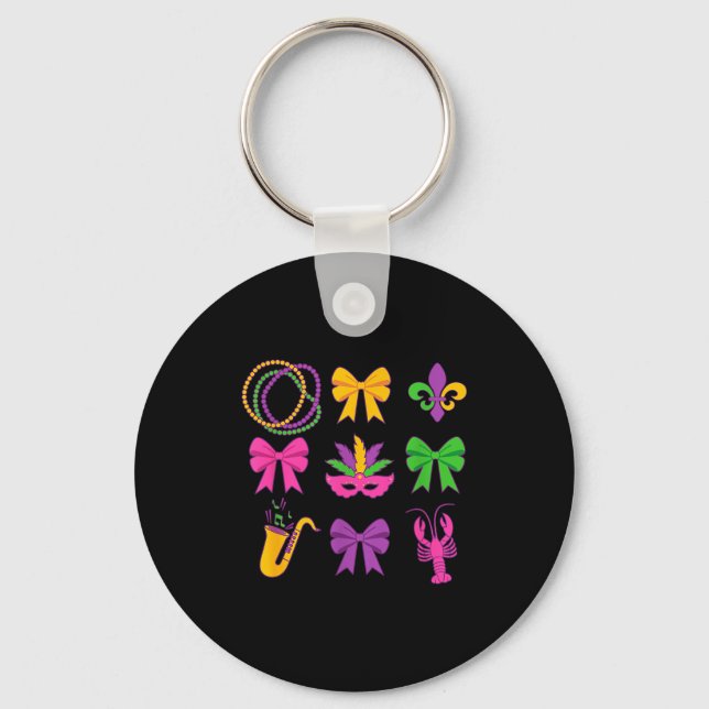 Cute Mardi Gras Coquette Bows  Keychain (Front)
