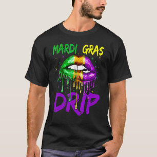 Cute Mardi Gras Dripping Lips Mardi Gras Drip Col T-Shirt
