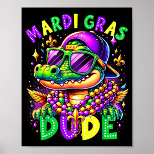 Cute Mardi Gras Dude Alligator Festival Poster