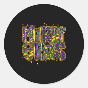 Cute Mardi Gras Fat Coquette Bow Tuesday Kids Girl Classic Round Sticker