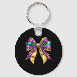 Cute Mardi Gras Fat Coquette Bow Tuesday Kids Girl Keychain