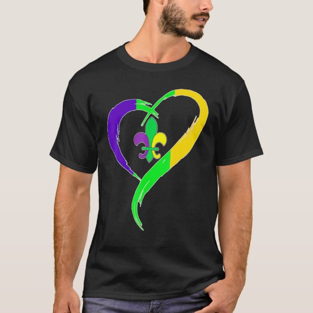 Cute Mardi Gras Heart Funny Fleur-De-Lis Mardi Gra T-Shirt (Front)