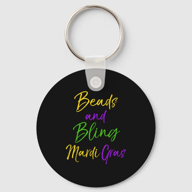 Cute Mardi Gras Party Quote Gift Beads And Bling M Keychain (Front)