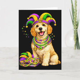 Cute Mardi Gras Themed Labradoodle Dog Card