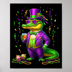 Cute Mardigator Funny Mardi Gras Alligator Poster