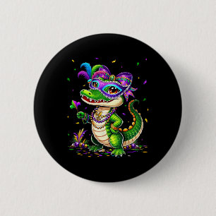 Cute Mardigator Mardi Gras Alligator Costume Girl  2 Inch Round Button