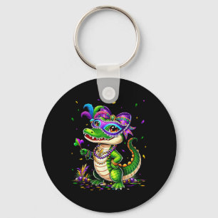 Cute Mardigator Mardi Gras Alligator Costume Girl  Keychain