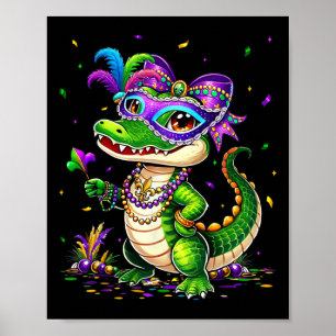 Cute Mardigator Mardi Gras Alligator Costume Girl Poster