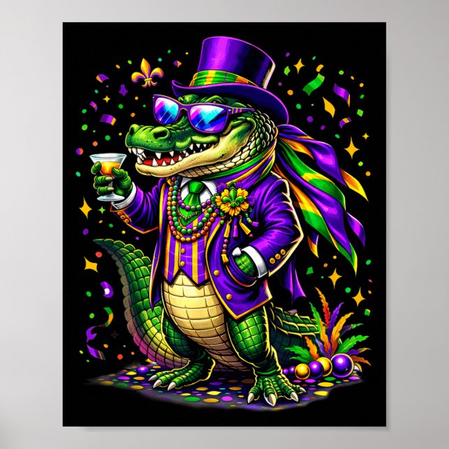 Cute Mardigator Mardi Gras Alligator Funny Poster (Front)