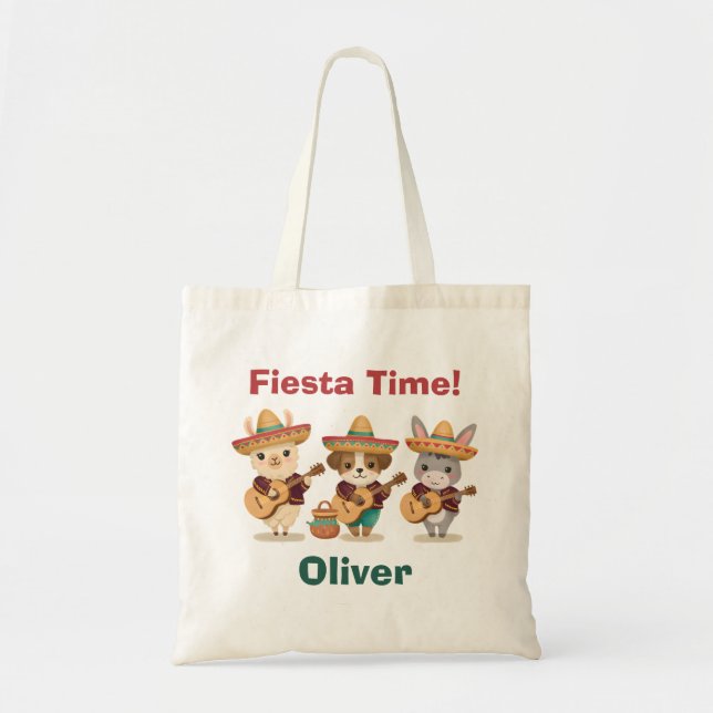 Cute Mariachi Animals Llama Donkey Puppy Fiesta Tote Bag (Front)