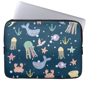 Cute Marine Life Seamless Pattern Laptop Sleeve