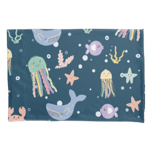 Cute Marine Life Seamless Pattern Pillowcase