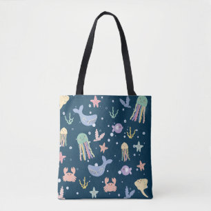 Cute Marine Life Seamless Pattern Tote Bag