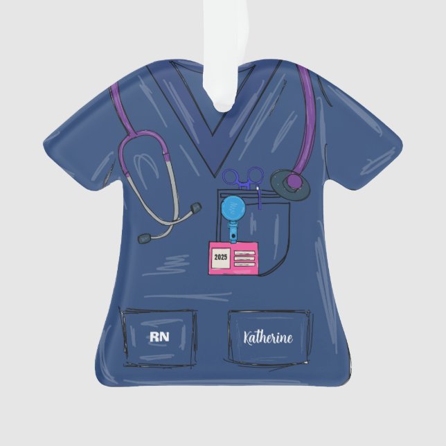 Cute Marine Personalized Nurse Scrub Noël (devant)